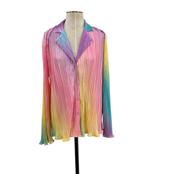 Dressed in Lala Rainbow Daydream Plissé Pleated Top Notched Collar Size Medium - Picture 2 of 14